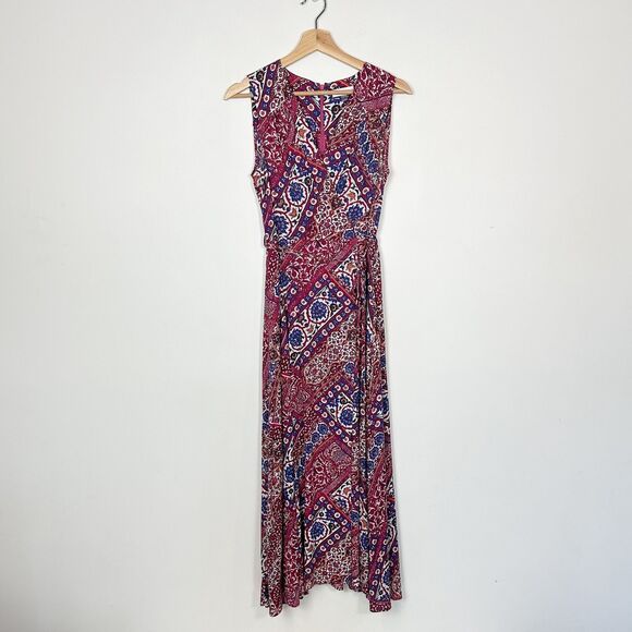 Calvin Klein Faux Wrap V-Neck Floral Maxi Dress Sz 4 Boho - Picture 3 of 9